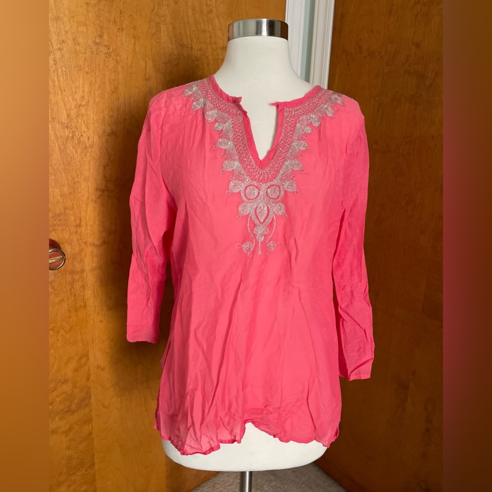 Pink Gauzy Silk Silver Embellished Express Blouse Medium M